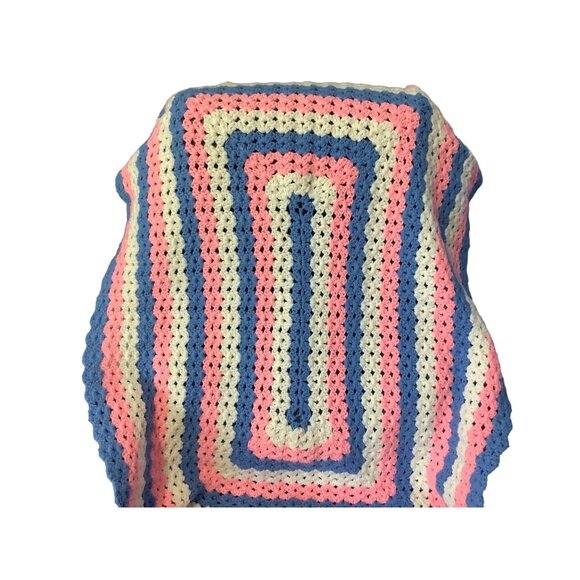 Other - Baby Blanket 45” L x 29”W Handmade Crochet Pink Blue and White Afghan